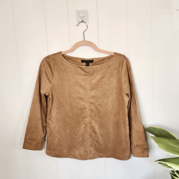 Banana Republic Tan Vegan Suede Belted Long Sleeve Swing Top Stretchy Casual XS - Picture 10 of 10